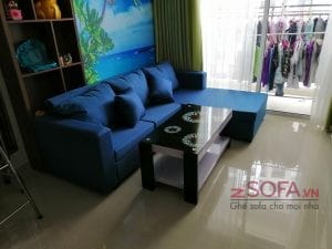 Sofa vải góc L trái màu xanh KMZ005